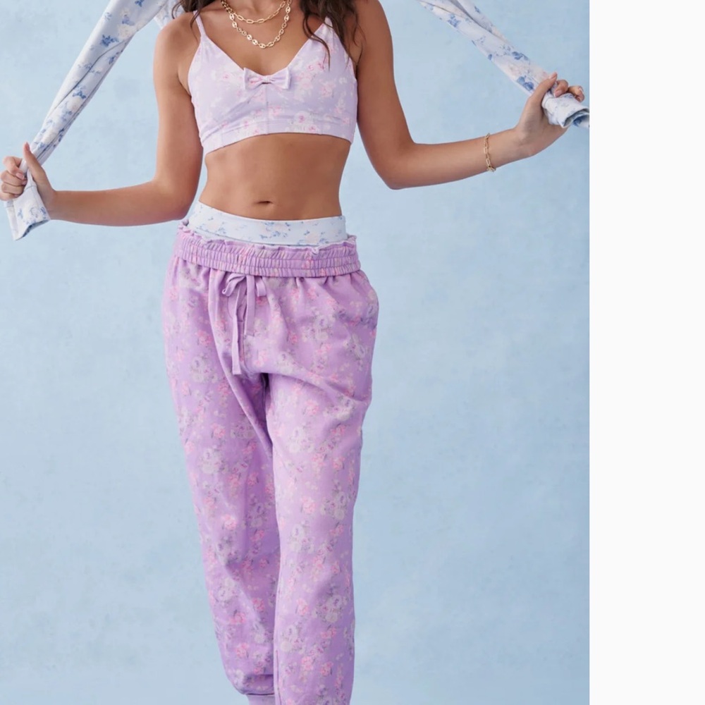 LoveShackFancy Lolana Floral Cotton Sweatpants Large